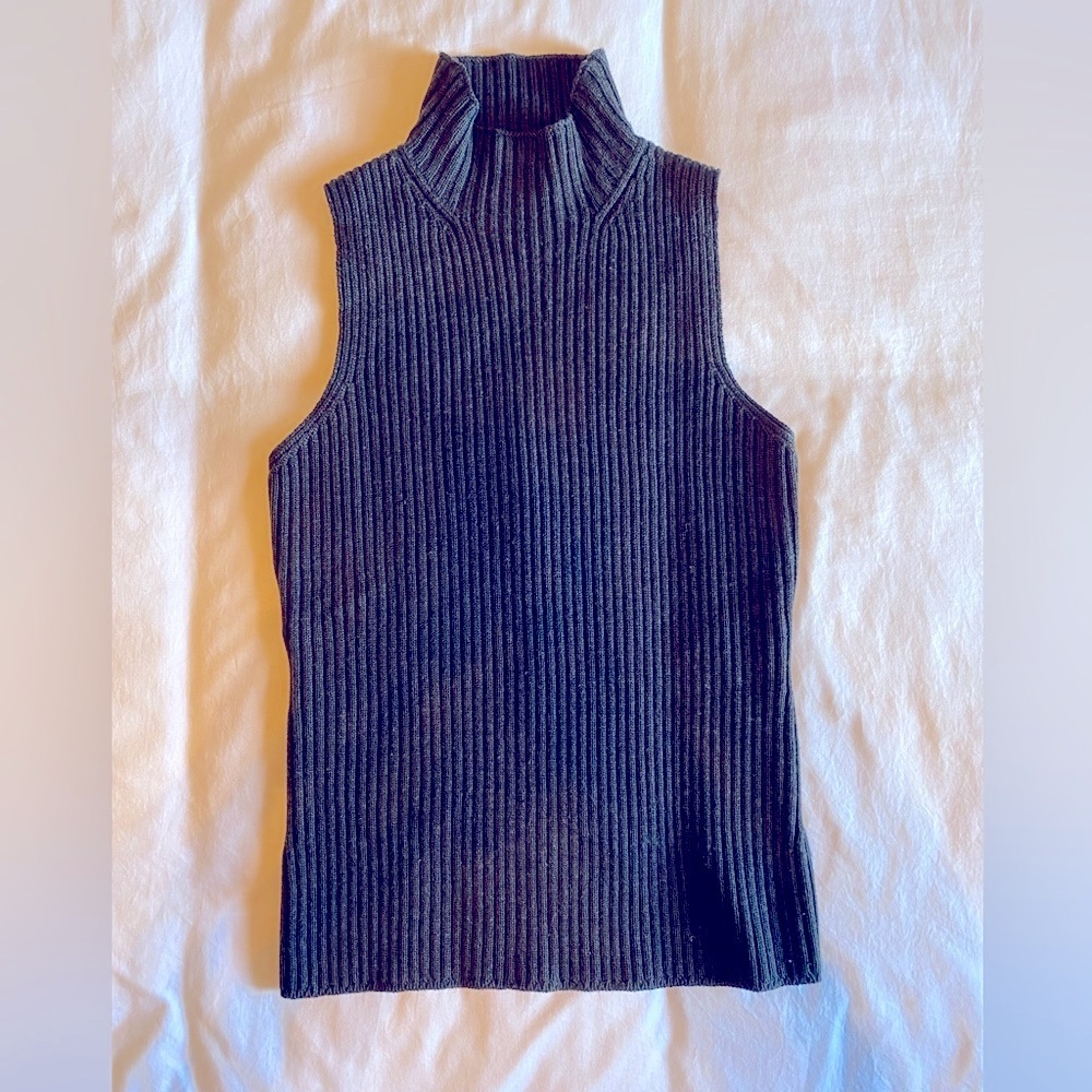Etcetera Wool Sleeveless Mock Turtleneck, Size Large, Dark Gray